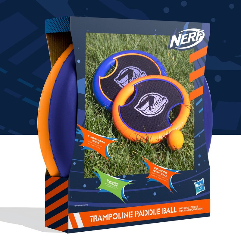 NERF Trampoline Paddle Ball and Flying Disc Set, Indoor Outdoor Game for Two
