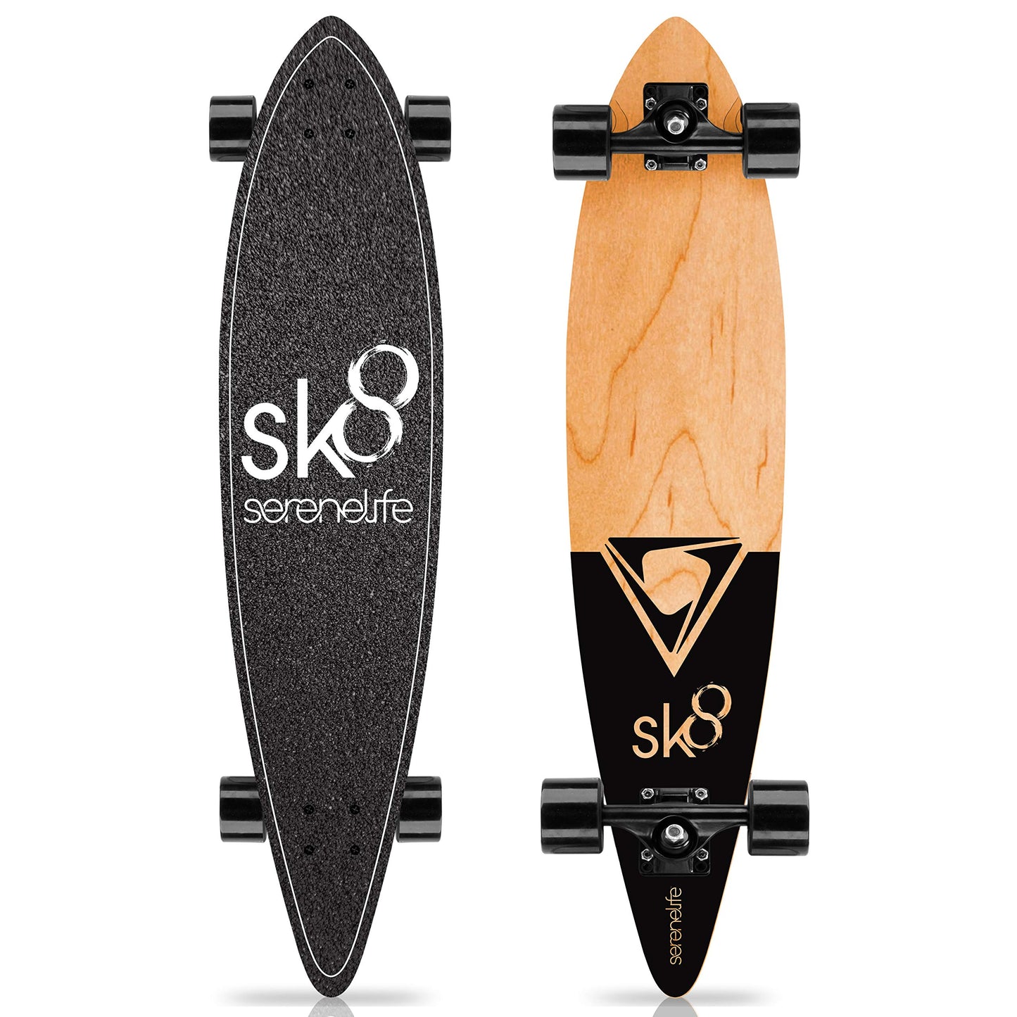 SereneLife Mini Cruiser Skateboard for Kids, Teens and Adults, Flat Concave Design with Non Slip Black Grip Tape, Durable Ply Deck, 44x10x4 in, Canadian and Bamboo Maple Deck (Black)