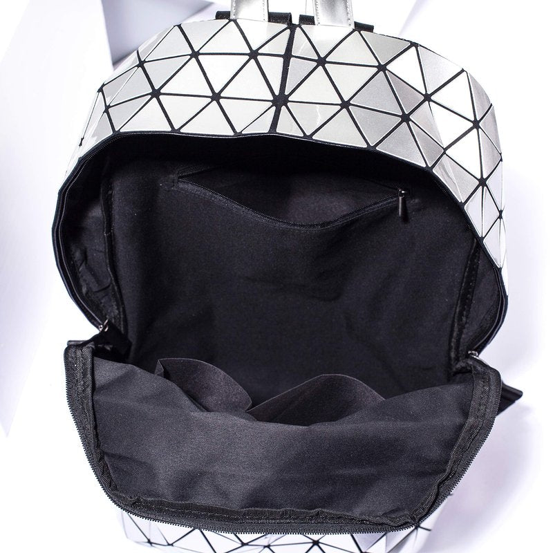 LorranTree Geometric Backpack Luminous Backpacks Holographic Reflective Bag Lumikay Bags Irredescent Rucksack Rainbow Silver One_Size