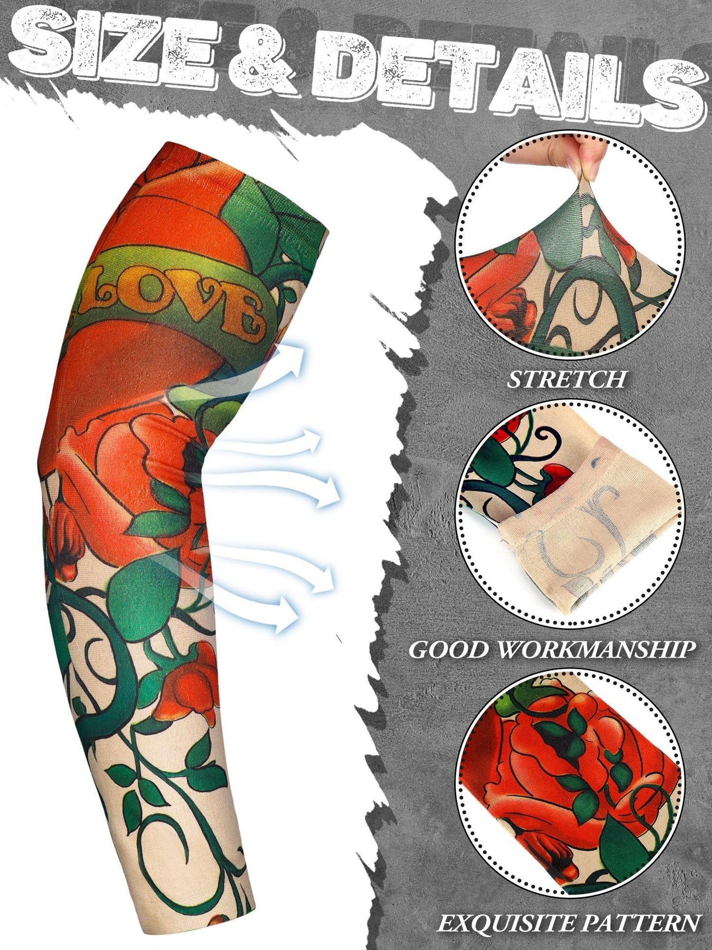 Geyoga 12 Pieces Tattoo Sleeves Set Fake Arm Sleeves Cover Realistic Soft Elasticity Arm Protection for Men Women Working (Modern Pattern)