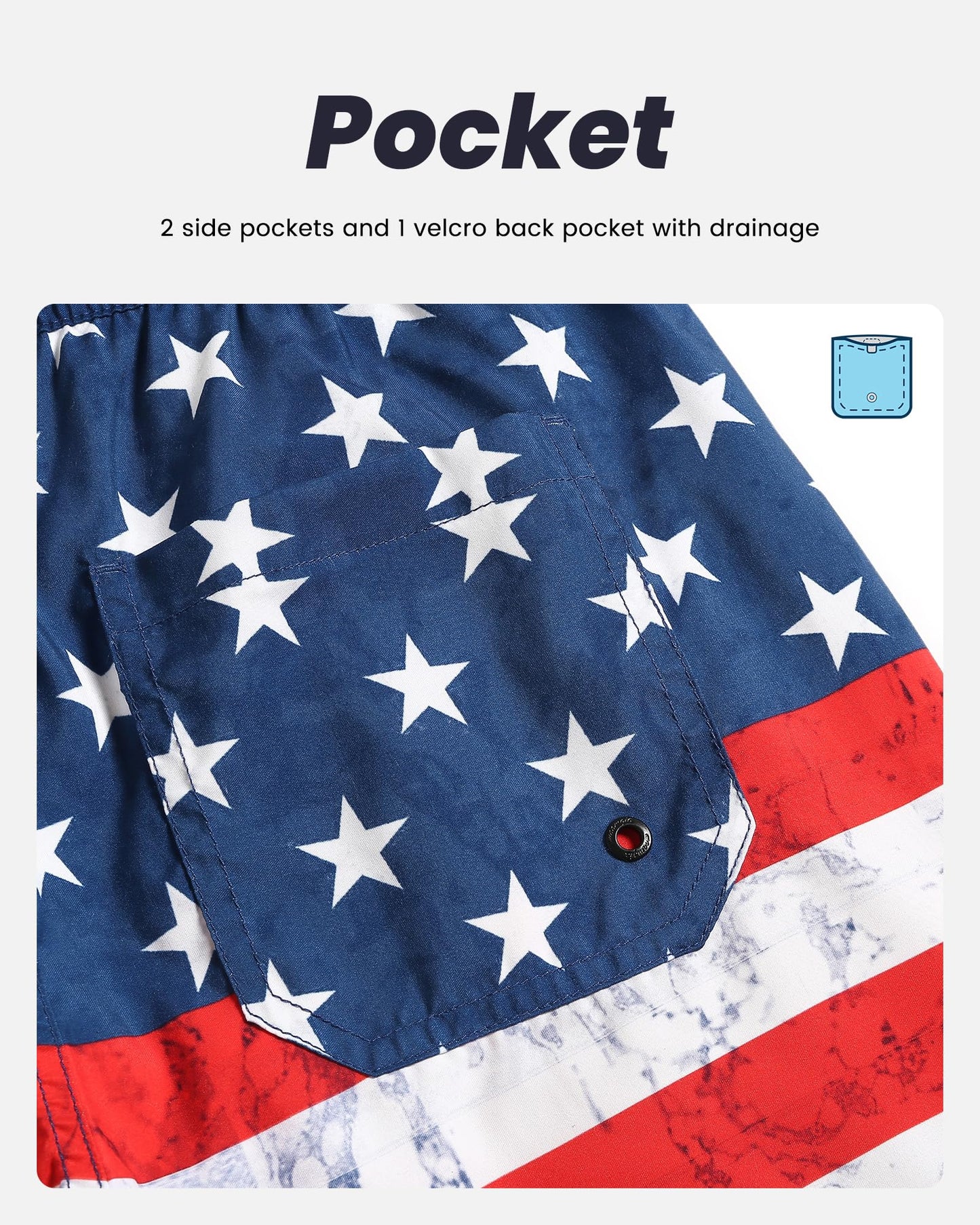 maamgic Mens Swim Trunks Quick Dry Swim Shorts with Mesh Lining Funny Swimwear Bathing Suits 7inch USA Flag Medium