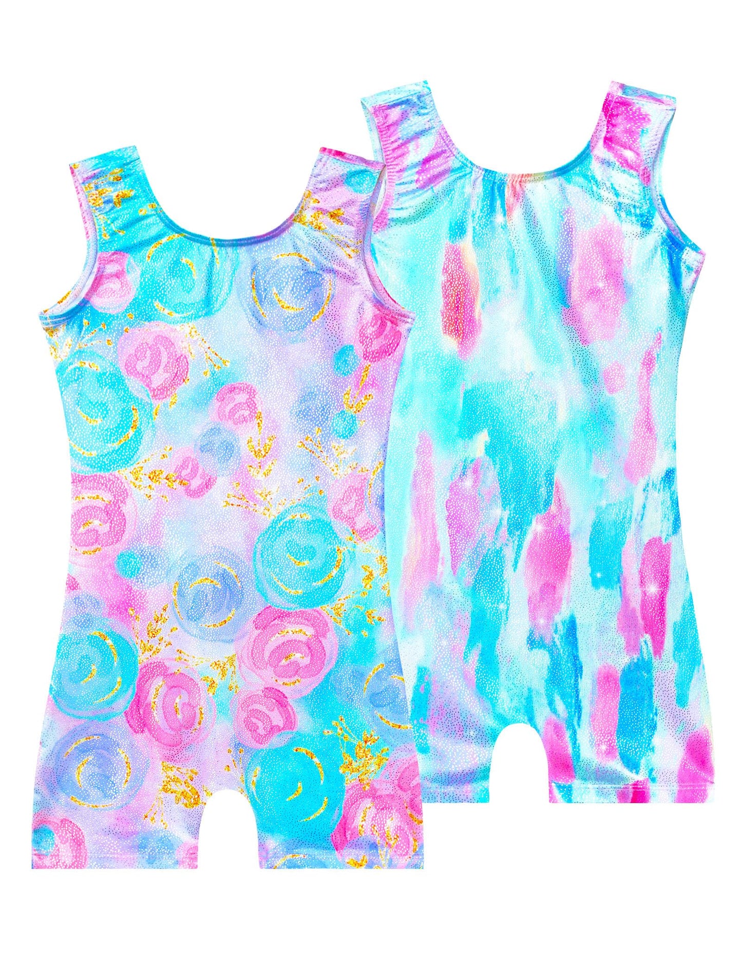 Nokecina Leotard for Girls Gymnastics with Shorts Size 1-2t Two Packs Blue Rose Flowers Adorable Pro Gym Outfits