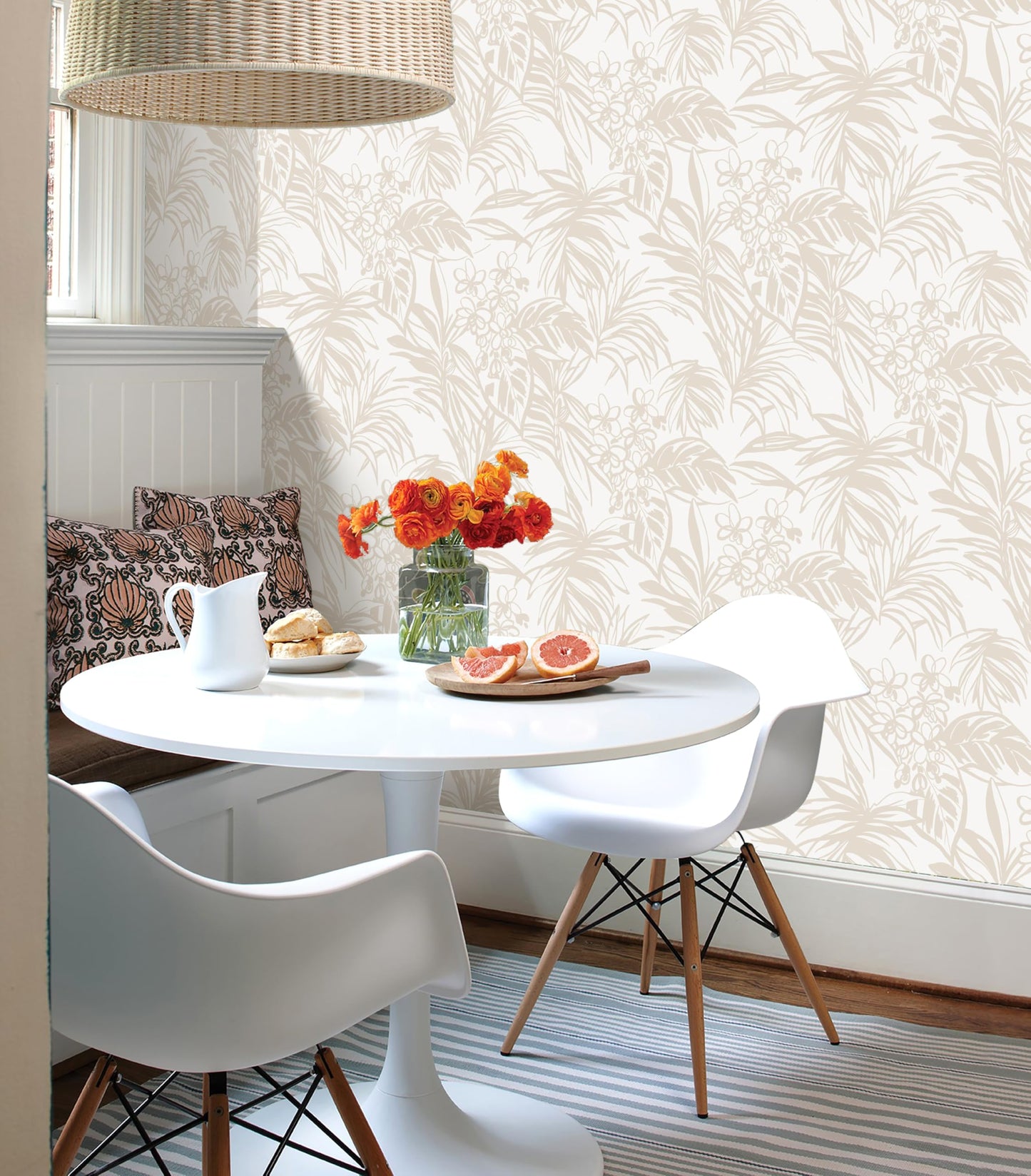 Erfoni 16.9''x118'' Beige Peel and Stick Wallpaper Tropical Leaf Removable Wall Paper Beige Self Adhesive Stick on Wallpaper Modern DIY Contact Paper for Cabinets Accent Wall Waterproof Vinyl Roll
