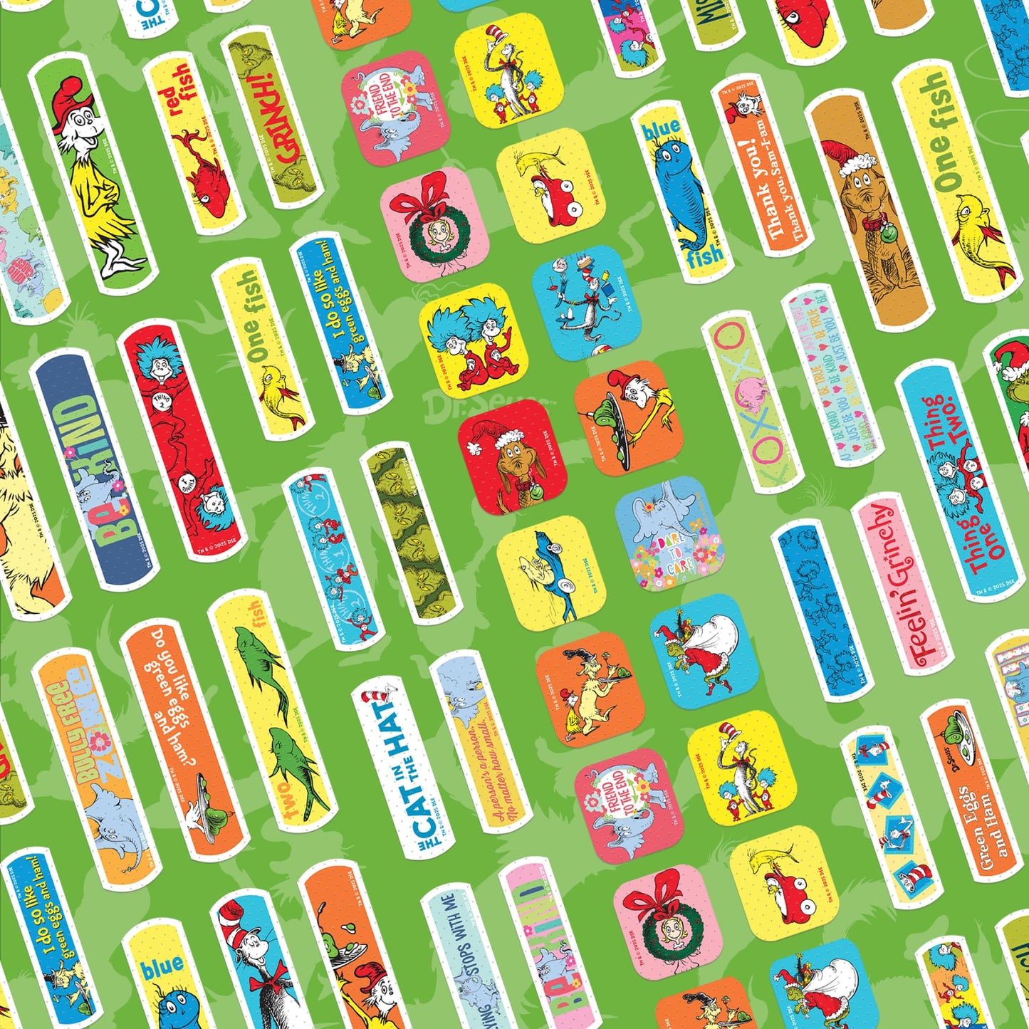 Dr. Seuss Bandages, 3 Assorted Sizes 100 CT | Flexible Adhesive Bandages for Minor Cuts, Scrapes, and Burns. Wear Like Stickers. Great Gift idea for Kids.