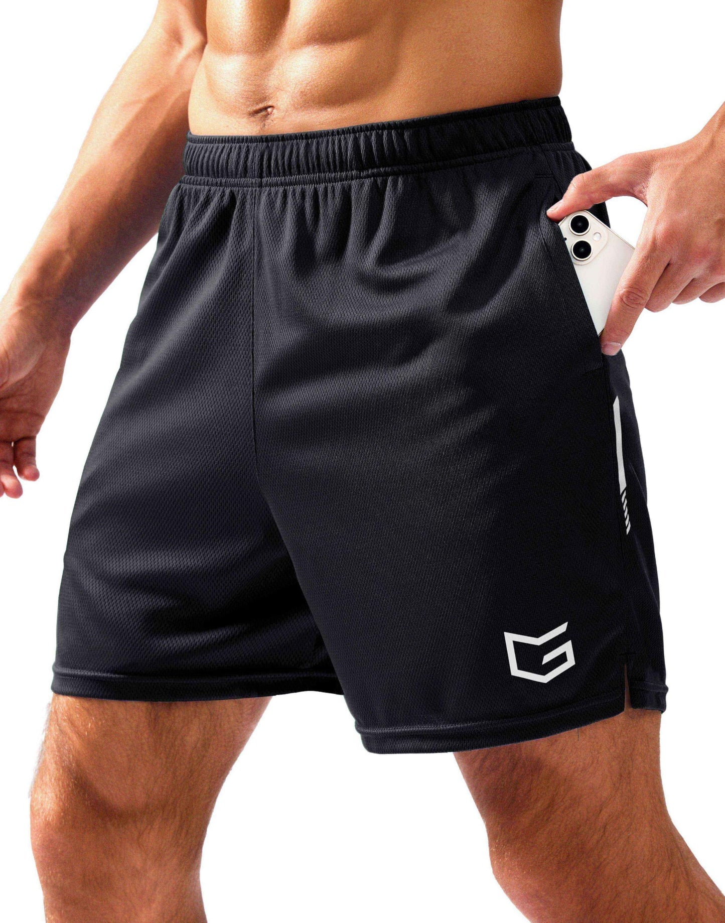 G Gradual Men's Gym Shorts 5"/7"/10" with Zipper Pockets Basketball Athletic Mesh Quick Dry Shorts for Workout Running Tennis (7 inch, Black, Large)