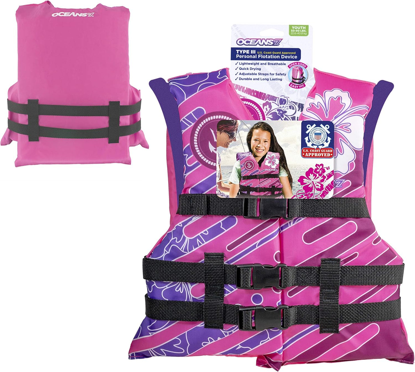 Oceans 7 Life Jacket - US Coast Guard Approved Infant & Youth Personal Flotation Device | Type II & III