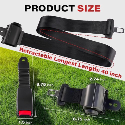 KyuerWK Golf Cart Seat Belts, Retractable Universal Seat Belt Kit, Fits Club Car, EZGO, Yamaha (2 PCS)