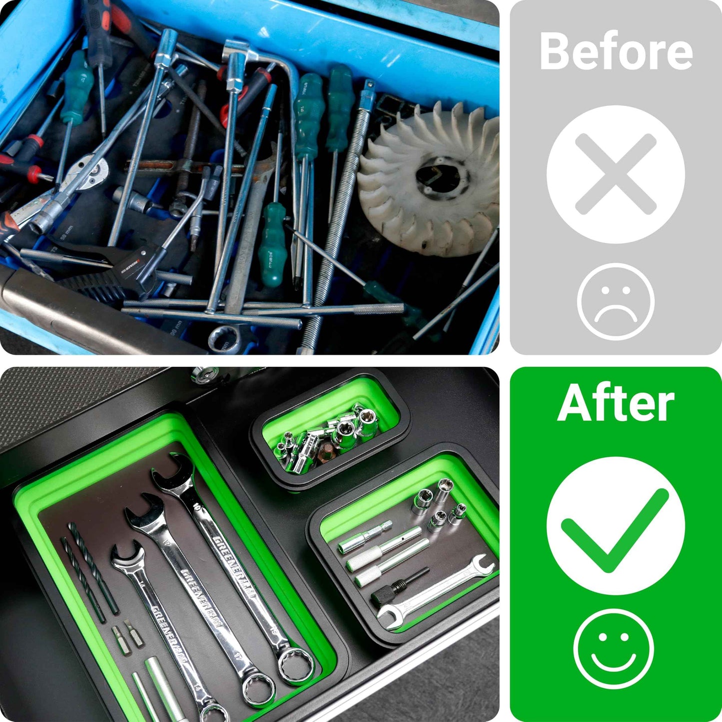 Cenforge Collapsible Magnetic Parts Tray Set, Magnetic Tray for Mechanic's, 3 Different Size Tool Trays for Small Metal Parts, Cool Mechanic Tools, Cool Gifts for Mechanic (Green)