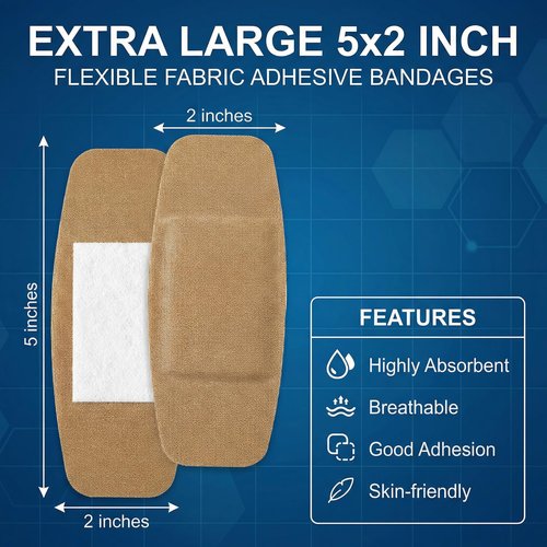 Geiserailie 60 Pcs Extra Large Bandages 5"x2" Flexible Adhesive Bandages with Non Stick Pad, Latex Free Gentle for Fragile Skin Scrapes Wound Cuts First Aid, Waterproof Wound Care, Pain-Free Removal