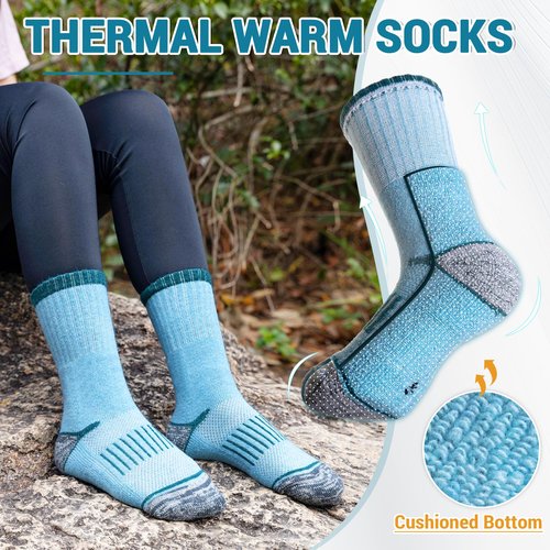 Eocom Kids Merino Wool Hiking Socks Toddlers Boys Girls Thermal Warm Winter Cushion Moisture Wicking Boot Crew Socks 6 Pairs(Assorted Color, 4-7 Years)