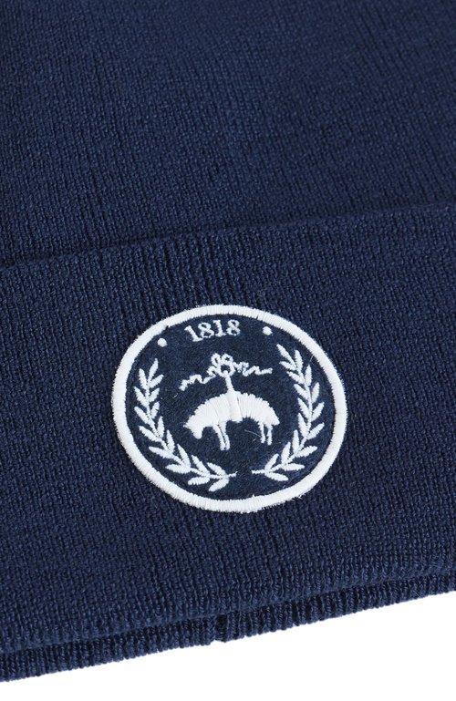 Brooks Brothers Men’s Double-Layer Merino Blend Knit Beanie with Logo Patch, Navy Winter Hat
