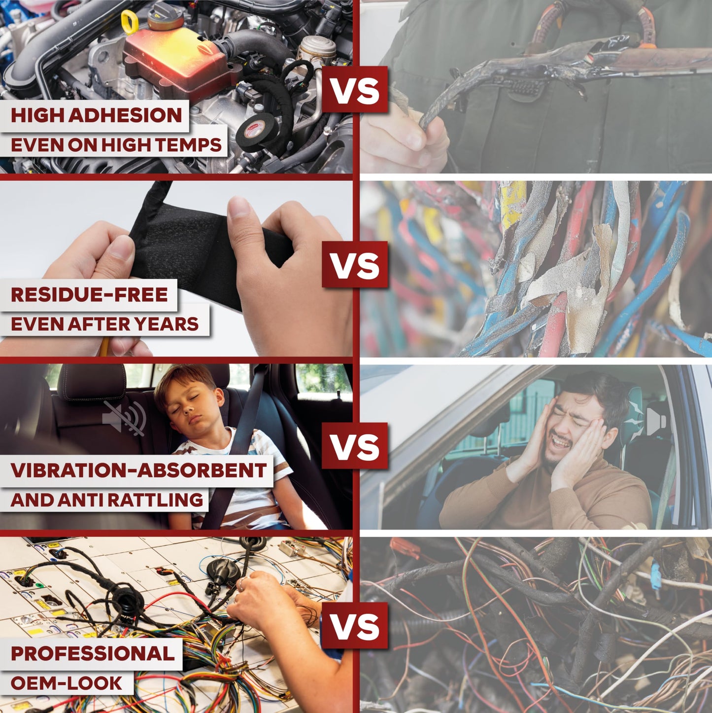 XFasten Wire Harness Tape, 2 Inches x 50 Feet (2-Pack), High Temp Wiring Loom Harness, Self-Adhesive Felt Cloth Electrical Tape for Automotive Engines, Noise Dampening, and Cable Protection