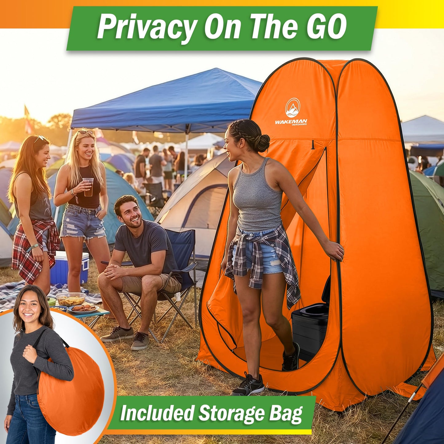 Pop Up Pod - Privacy Shower Tent, Dressing Room, or Portable Toilet Stall with Carry Bag for Camping, Beach, or Tailgate by Wakeman Outdoors (Orange)