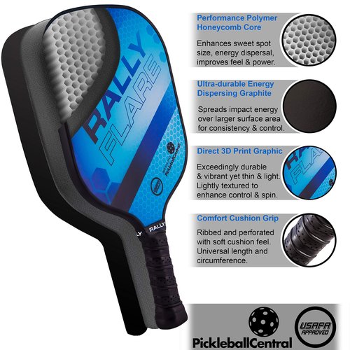 Rally Flare Graphite Pickleball Paddle | 2 Player Pack with Pickleballs and Paddle Covers | Polymer Honeycomb Core, Graphite Hybrid Composite Face | Lightweight (Purple/Green)