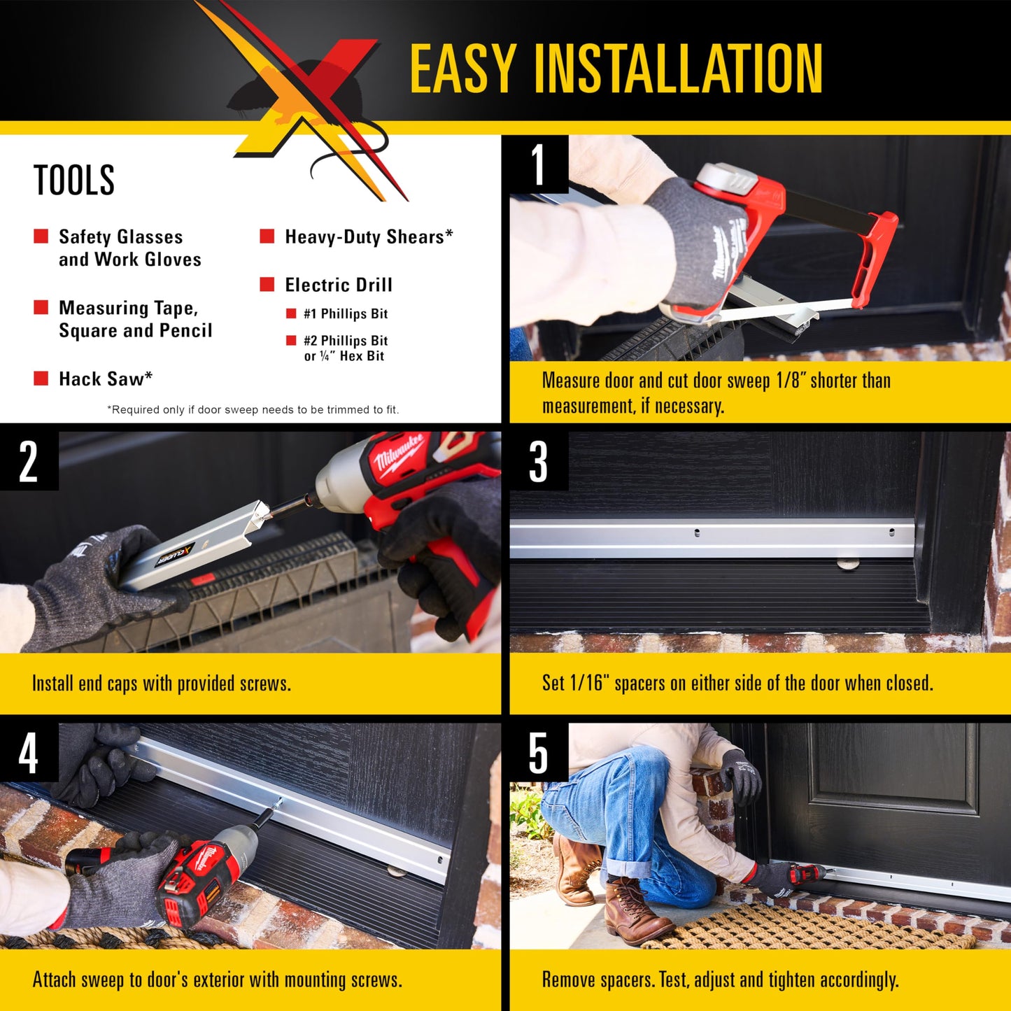 Xcluder 48 in. Low-Profile Door Sweep, Aluminum 2-Pack, Seals Out Rodents & Pests, Enhanced Weather Sealing, Easy to Install; Door Seal Rodent Guard; Rodent Proof Door Sweep