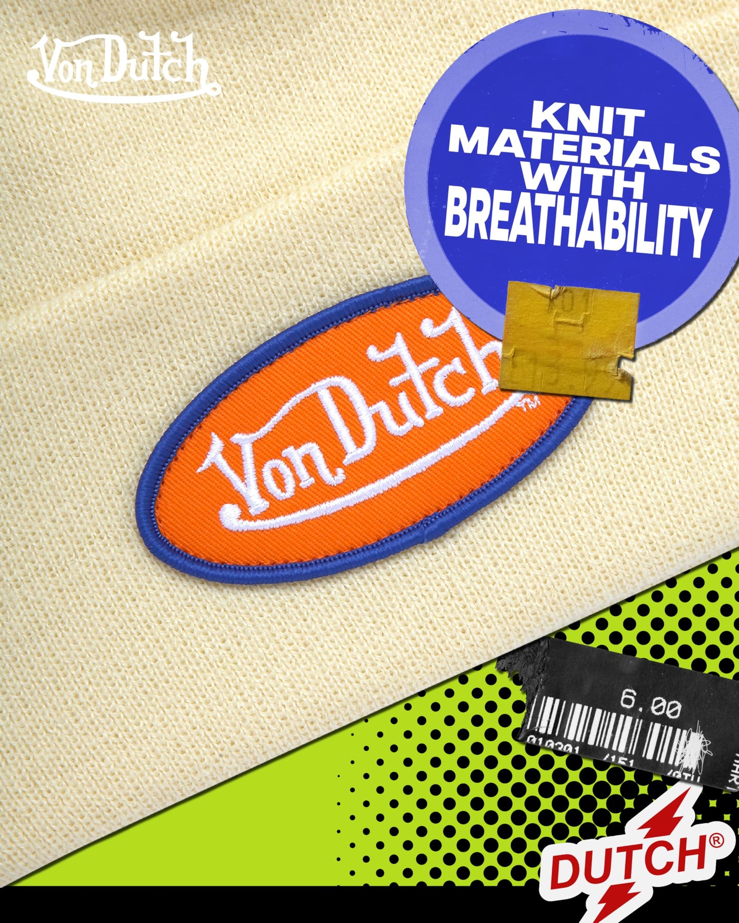 Von Dutch Womens Beanie Hat - Soft Cuffed Knitted Skull Cap Graphic Winter Beanie for Women with Embroidered Logo, Size One Size, Black Patch