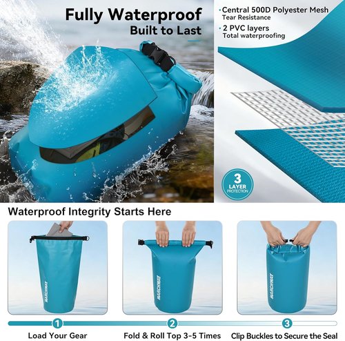 MARCHWAY Waterproof Dry Bag Backpack - Floating Roll Top Sack for Kayaking, Camping & Fishing | 5L/10L/20L/30L/40L