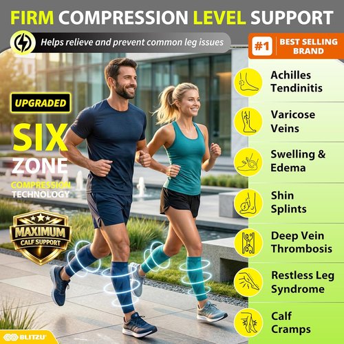 BLITZU Calf Compression Sleeve - Footless Support for Runners | Pain Relief for Shin Splints