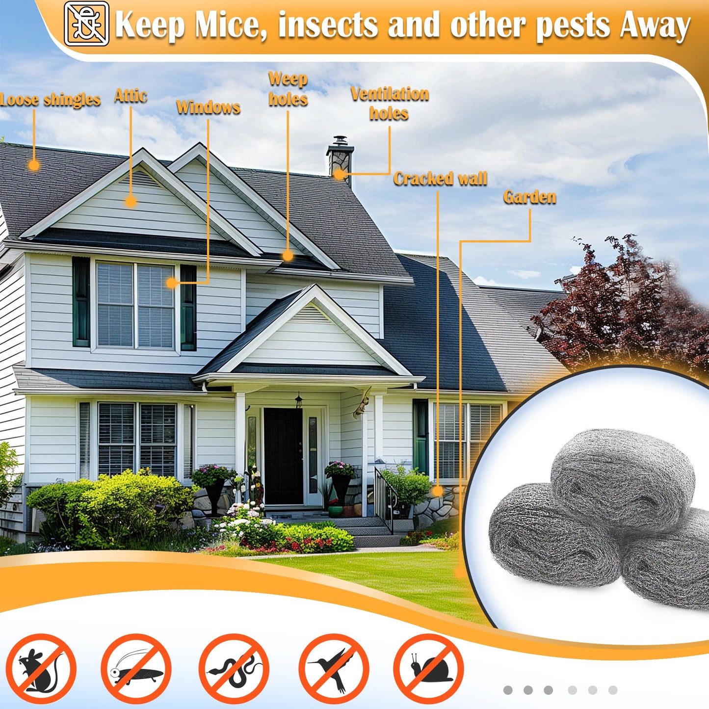 Steels Wools Mice Control: #0000 Steel Wool Metal Fabric Mesh - As Gaps Fillers to Keep Mice Away - Protection for Siding, Pipelines, Garden Vents and Garages - 2Pcs