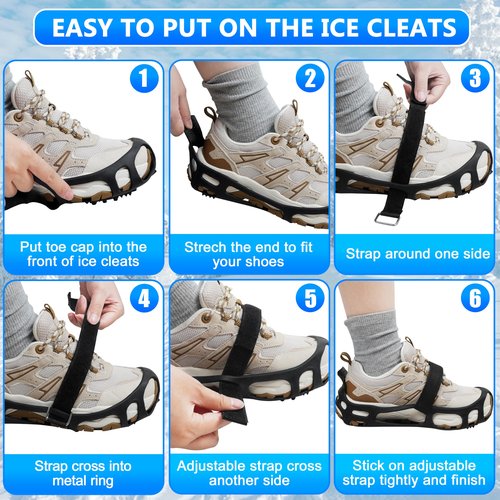 Ice Cleats for Shoes and Boots Walk Traction Crampons Anti Slip 24 Studs Ice Snow Grippers for Women Men Kids Winter Hiking Climbing Fishing Gear