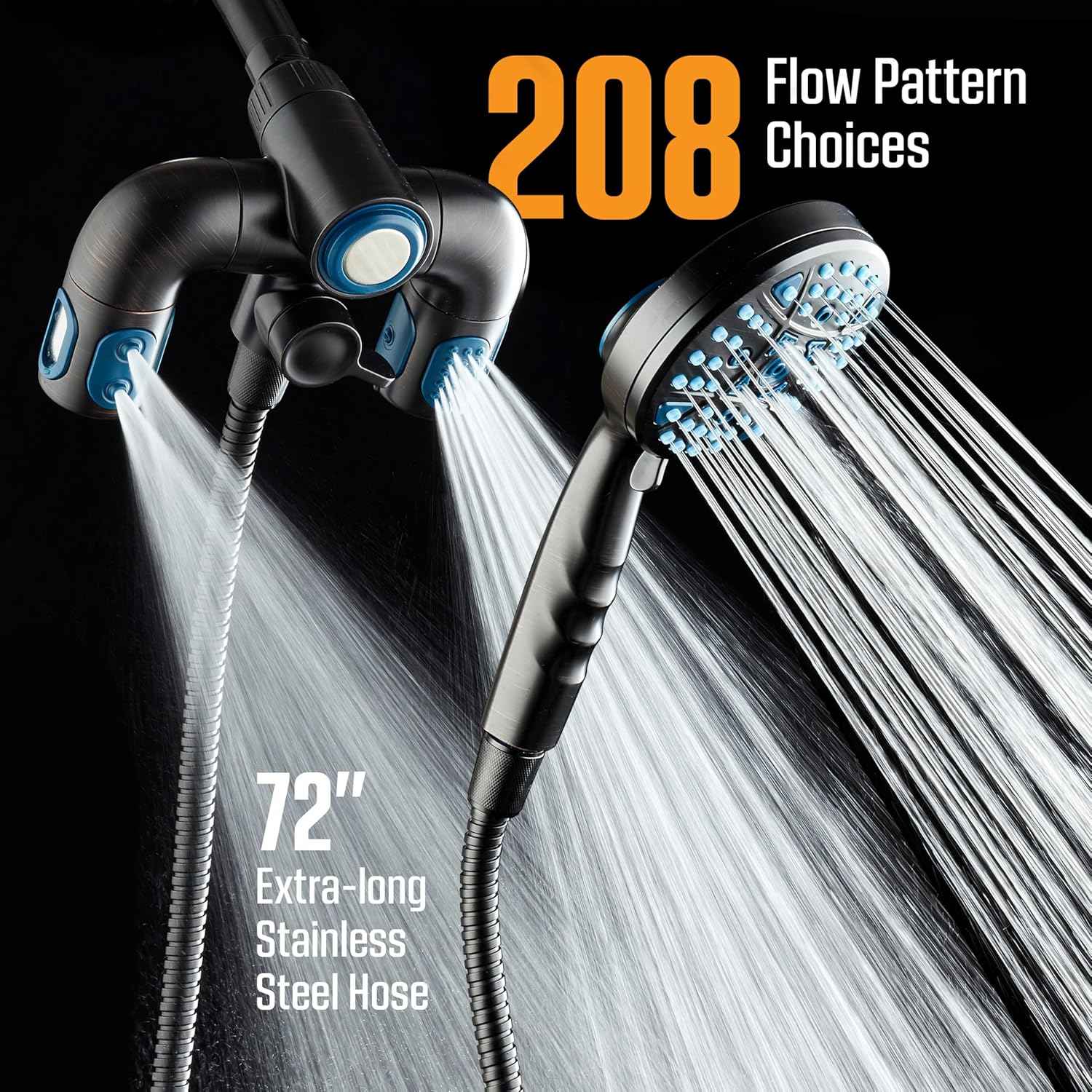 Polaris High Pressure Shower Head & Handheld Combo - 208 Settings, Magnetic Dock, Chrome Finish