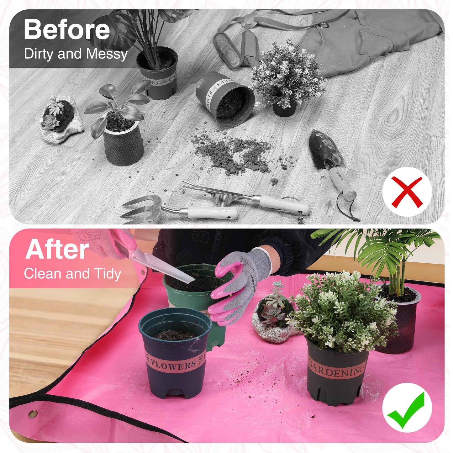 WORKPRO 5PCS Garden Tool Set, Powder Coating Compact Aluminum Gardening Tool Set with Repotting Mat, Outdoor Garden Hand Tools, Ideal Gardening Gift, Pink Ribbon