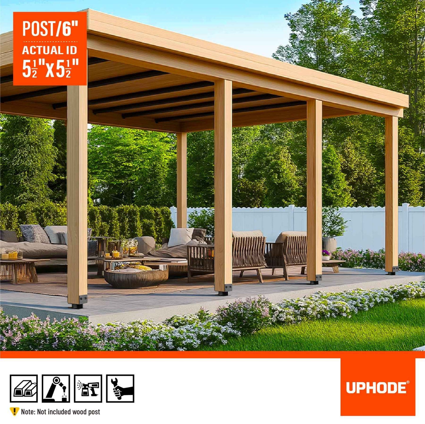 Uphode 1Pack 8"x8"(Actual 7.5"x7.5") Wooden Post Base for Concrete, U-Shape Fence Post Holder Bracket Bracket Black, Wet Set Concrete Post Anchor Stainless Steel