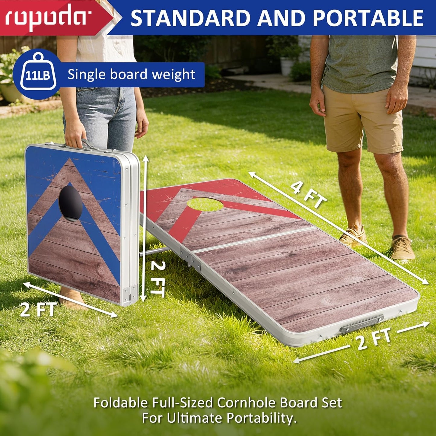 Ropoda Cornhole Board Set - Regulation Size 4x2/3x2 FT | Lightweight Aluminum Edging for Outdoor Fun