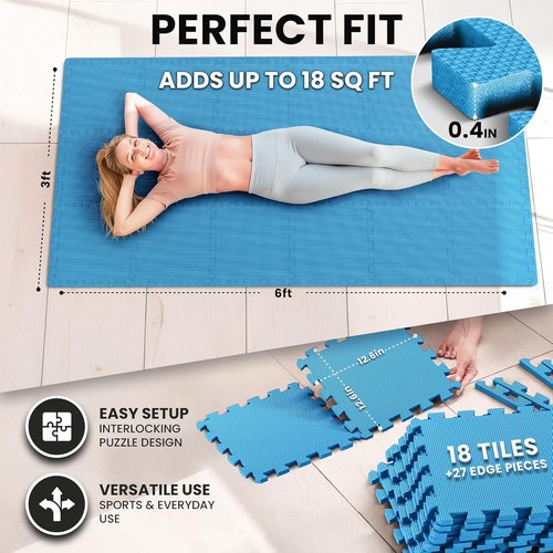 Bemaxx Gym Mats Set - 18 Pcs EVA Interlocking Foam Tiles for Home Workout | 18 Sq Ft Protective Flooring
