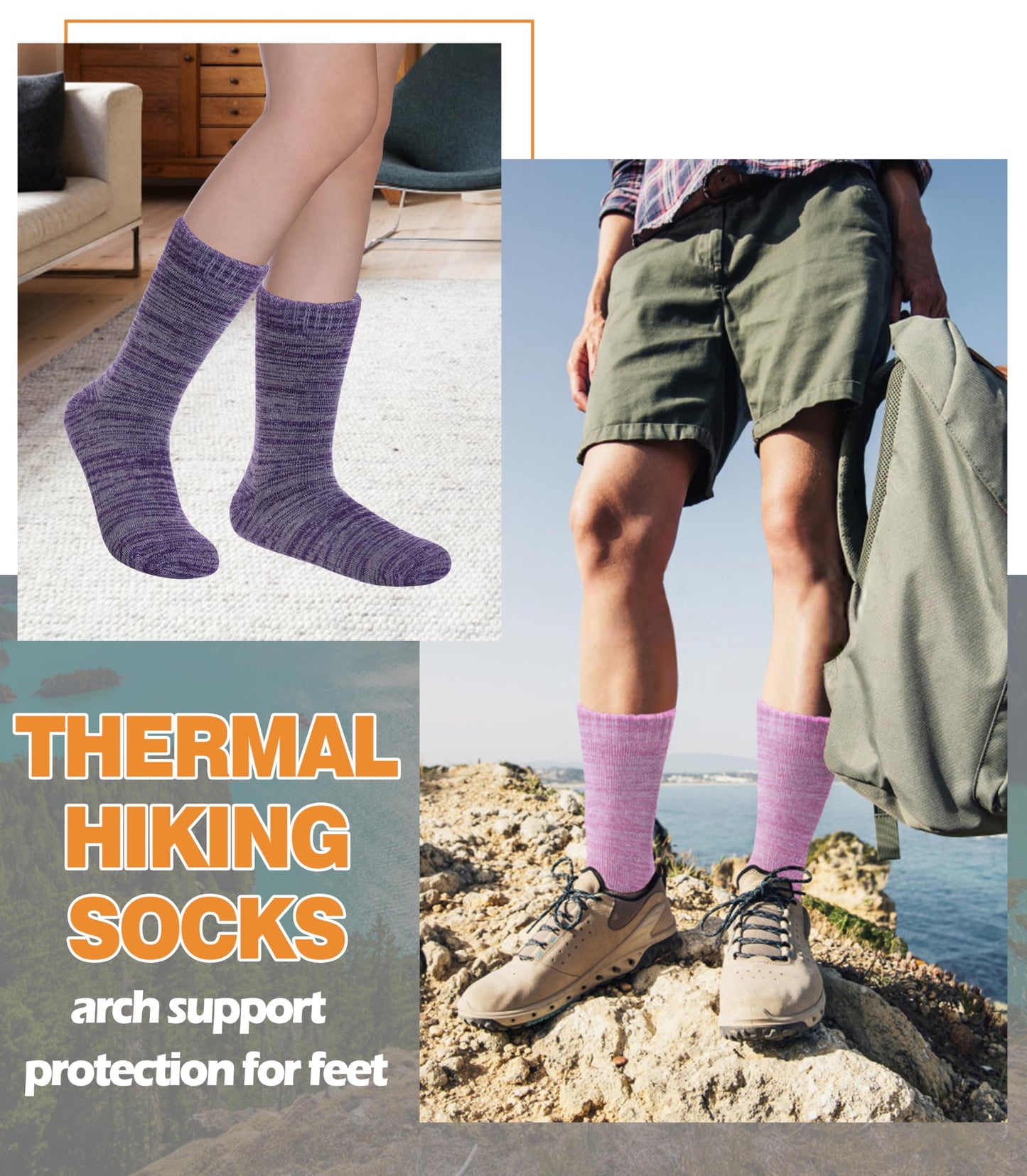 LANLEO Merino Wool Hiking Socks for Women Men Thermal Extra Thick Winter Warm Comfy Cushioning Crew Boot Socks 4 Pairs Rose Red/Pink/Dark Purple/Light Purple,Medium