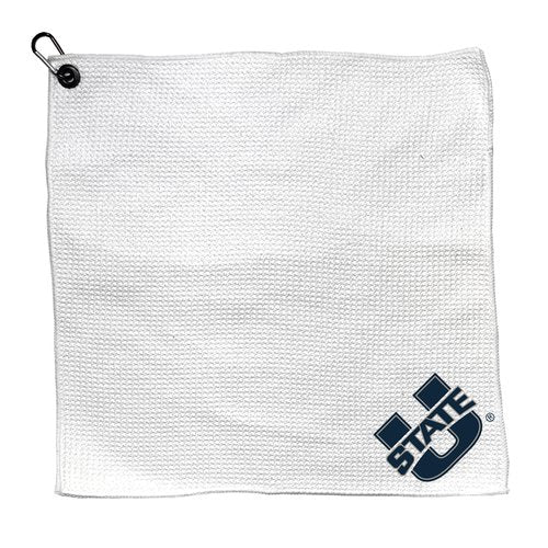 Team Golf NCAA Utah ST Microfiber Towel - 15" X 15" (White) with Carabiner Clip, Premium Microfiber with Deep Waffle Pockets - Superior Water Absorption and Quick Dry Golf Cleaning Towel