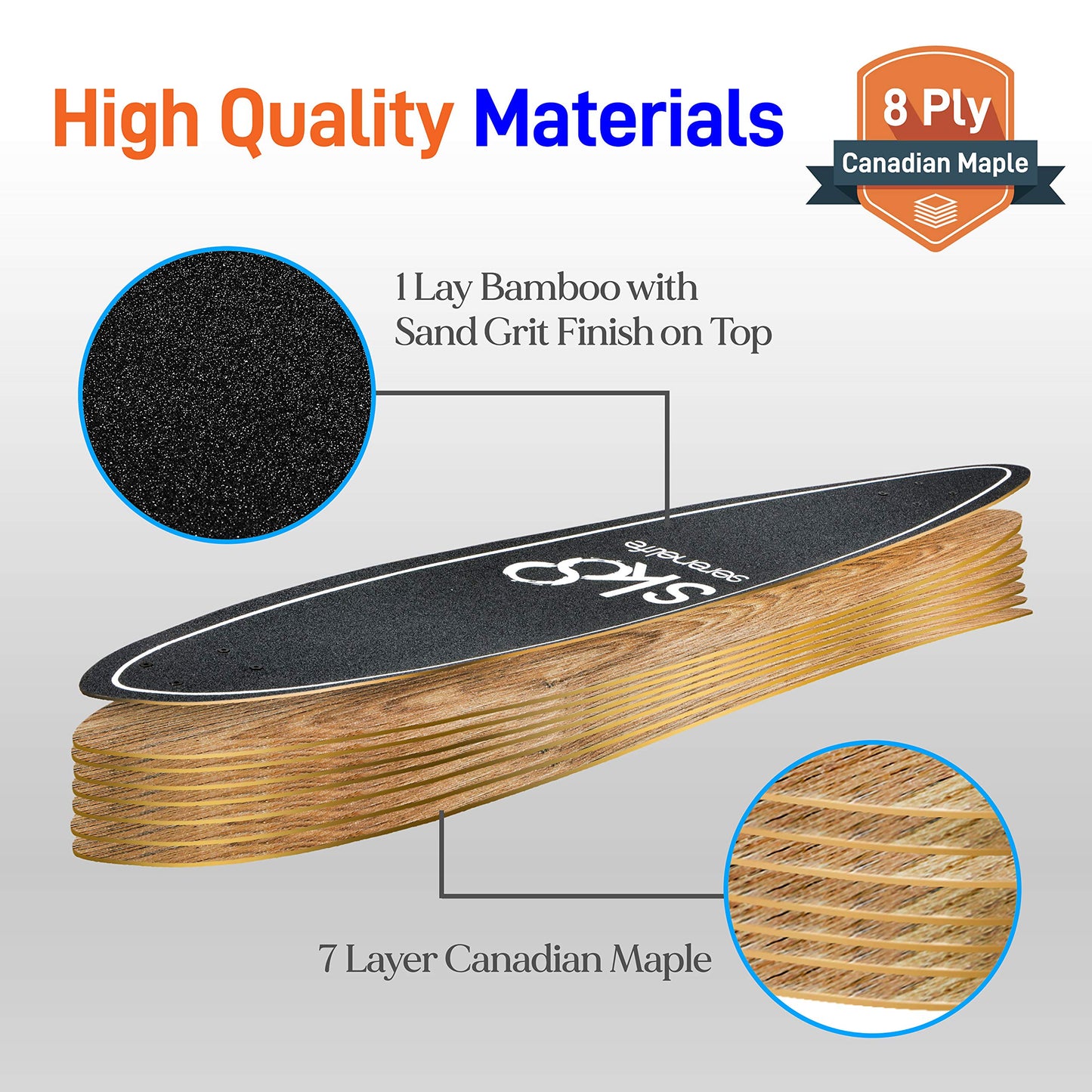 SereneLife Mini Cruiser Skateboard for Kids, Teens and Adults, Flat Concave Design with Non Slip Black Grip Tape, Durable Ply Deck, 44x10x4 in, Canadian and Bamboo Maple Deck (Black)
