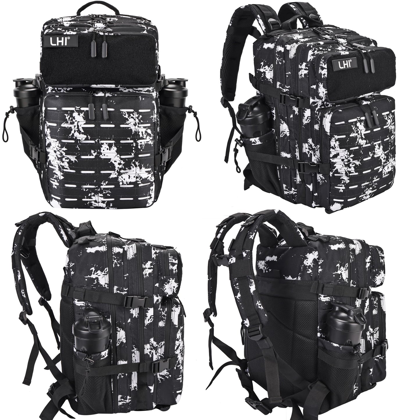 LHI Tactical Military Backpack for Men and Women 45L Large Molle Army Assault Pack 3 Day Travel Backpacks - Black lightning