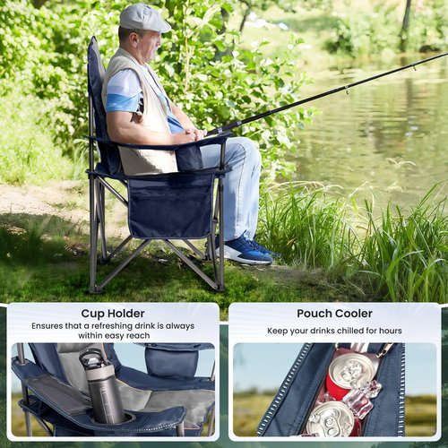 Foristrail Oversized Camping Chair Heavy Duty- Portable Folding Chair, Cup Holder & Waterproof Phone Case for Adults, Beach, Hiking, Backyard (Blue & Gray, 1 PCS)