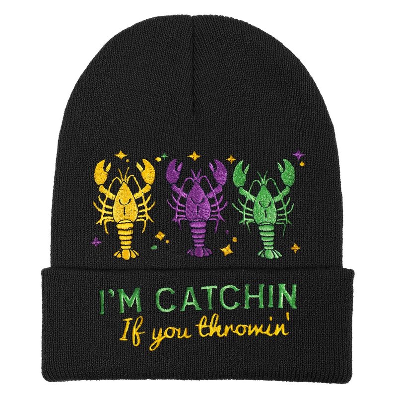 Wpnchsdc Beanie for Men Women, One Size Super Elastic Soft Warm Knit Cuffed Hat, Embroidery Mardi Gras Beanies