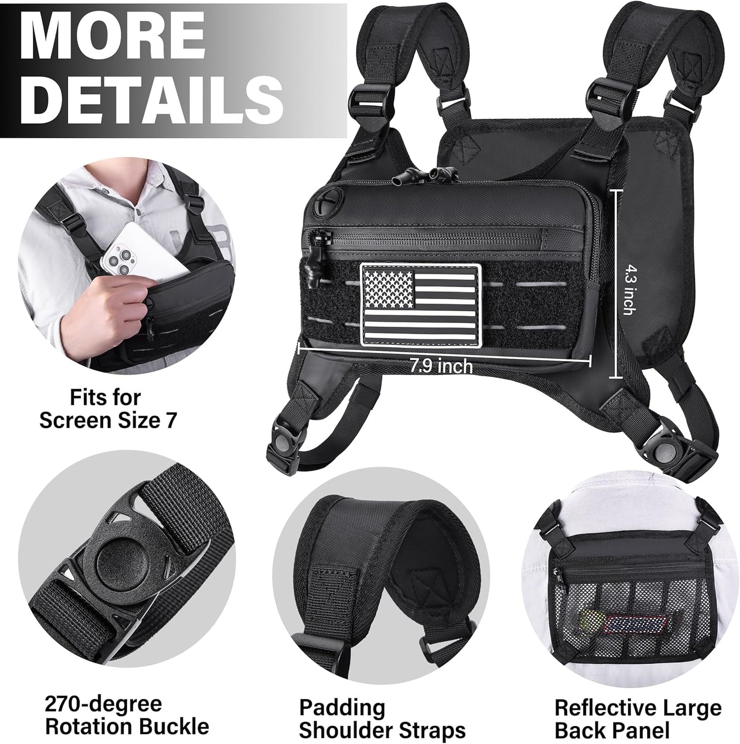 MOZETO Running Vest for Men - Lightweight, Water-Resistant Chest Pack with Reflective Back & Extra Storage