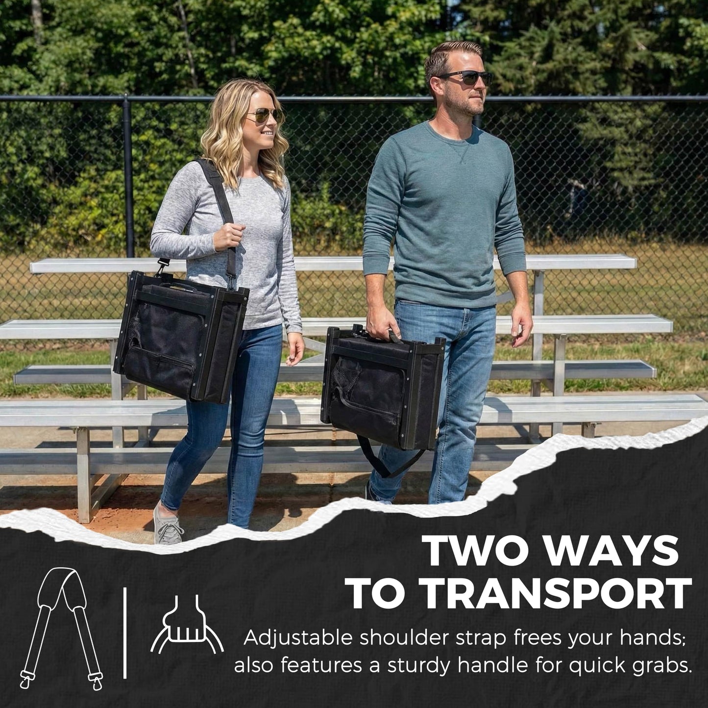 SPORT BEATS Stadium Seats with Back Support Bleacher Chairs with Back and Cushion Thick Padded Bleacher Seats Includes Shoulder Strap Navy Blue 2pcs Standard