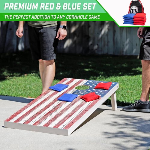 GoSports Cornhole Bean Bags Set of 8 - All Weather Durable Design - American Stars and Stripes or Red and Blue