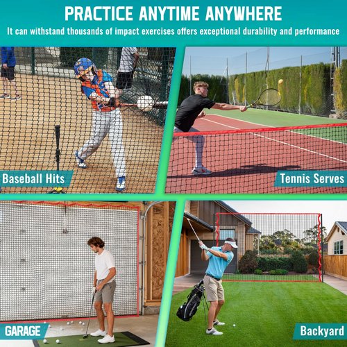 10FT Golf Practice Net - High Impact Outdoor Golf Hitting Net with Nylon Rope & Carabiners, Durable Sports Netting for Baseball, Soccer, Hockey, Lacrosse, Backyard Home Multi-Sport Driving Training
