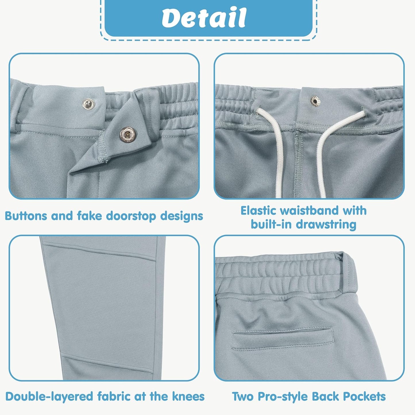 MIVEI Toddler Youth Boys Baseball Pants - UPF50+ Softball Knicker Pants with Belt Loops | 2T-16Y