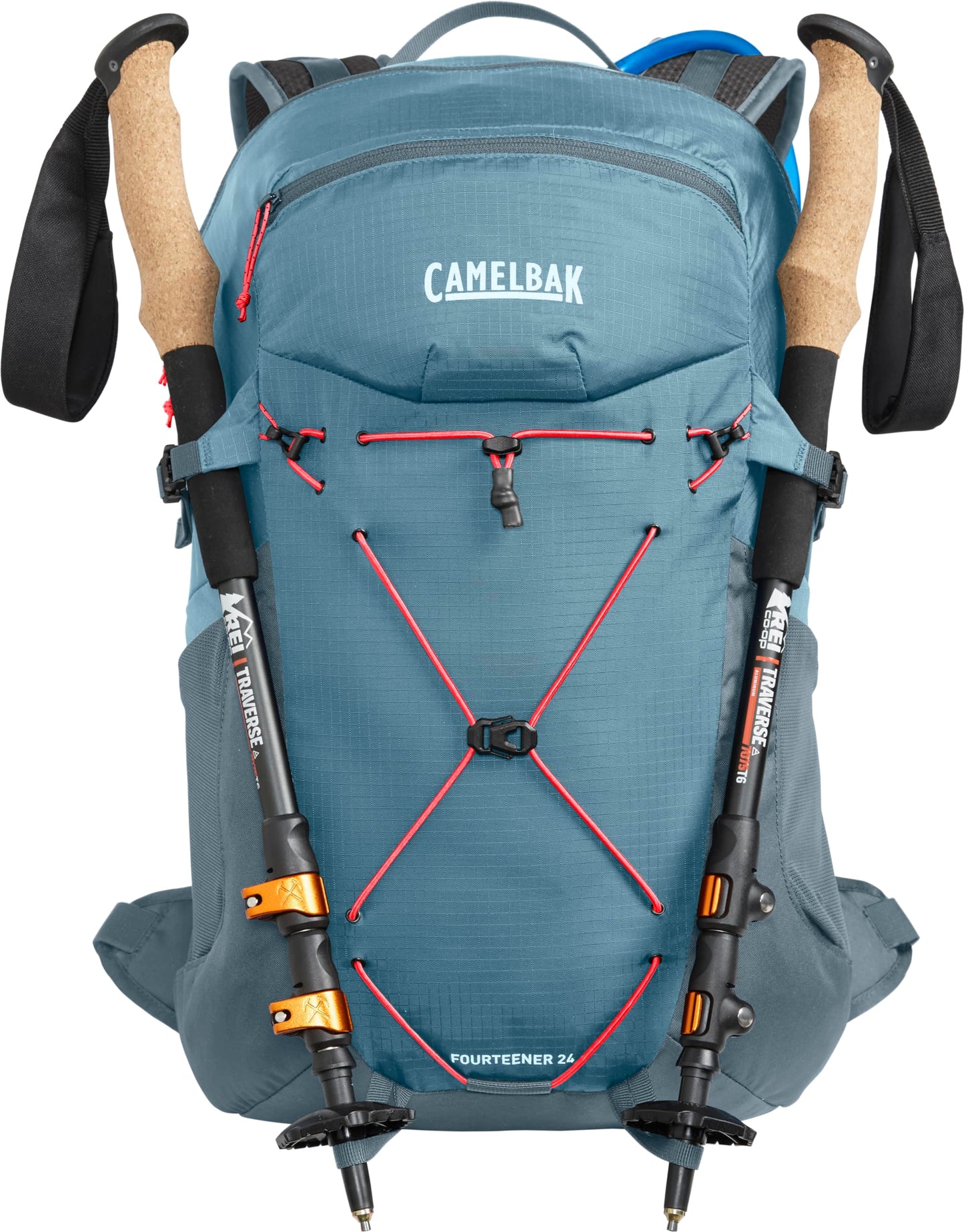 CamelBak Womenâ€™s Fourteener 24 Hiking Hydration Backpack with 100oz Reservoir, Women Specific Fit and Ventilated Support for Long Trail Days, Smoke Blue/Fiery Coral 2.0