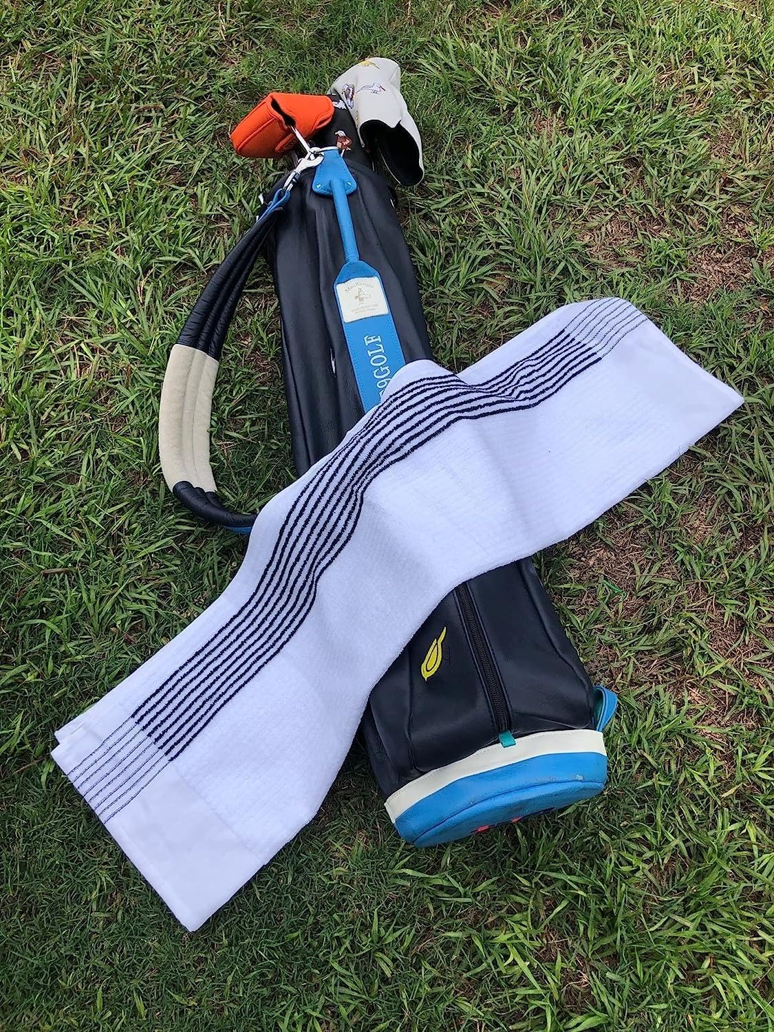 E9 GOLF Caddy Towel - Large 22" x 44" Caddie Style Golf Towel Design, Use The Same Golf Towel That Tour Players Use, Simple, Clean Design, White with Black Stripes