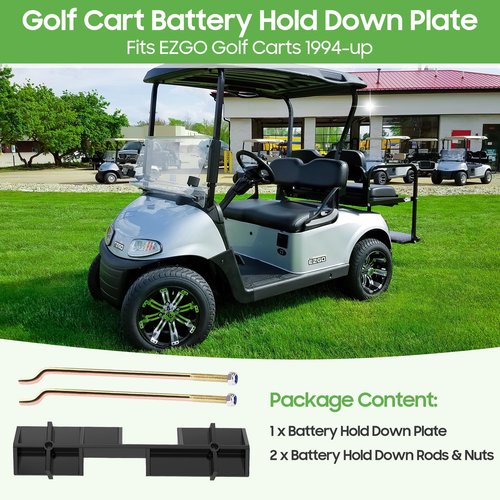 10L0L Golf Cart Battery Hold Down Retainer Plate and Rods Kit with Nuts for EZGO TXT 1994-up Gas and 36 Volt Electric Golf Cart, OEM# 70045-G01, 01101-G01