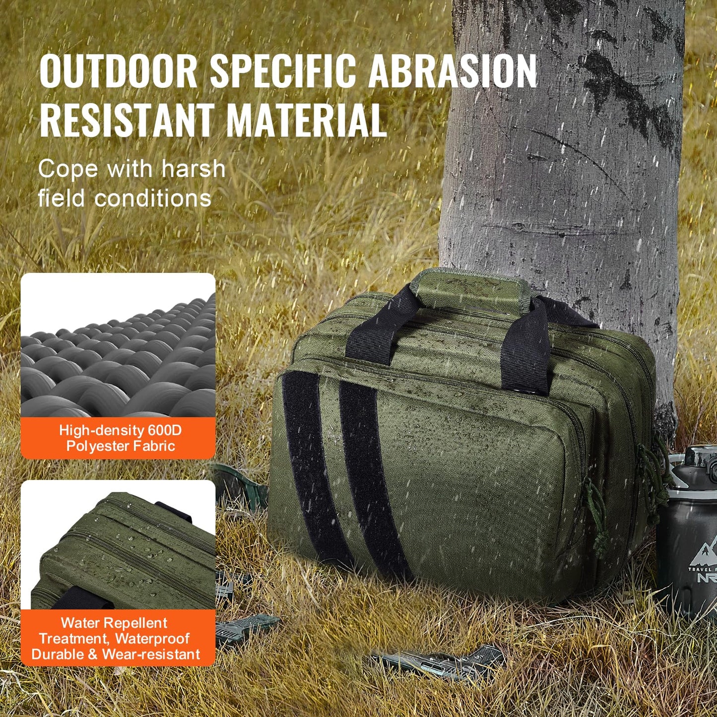 VEVOR Gun Bag with Detachable Baffles & 6 Magazines Shooting Handgun Bag for Outdoor Hunting Shooting Pistol Bag Case (2 Removable Pistol Bags, Green, 13 x 7.9 x 9.1 in)