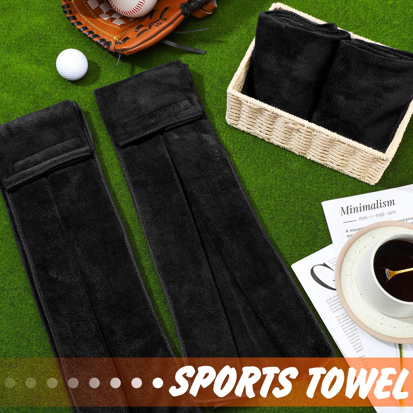 Buryeah 12 Pcs Football Field Towel Closed Loop Accessories Cotton Sports Sweat Towel with Hook and Loop Fastener for Football, Golf, Gym(Black)