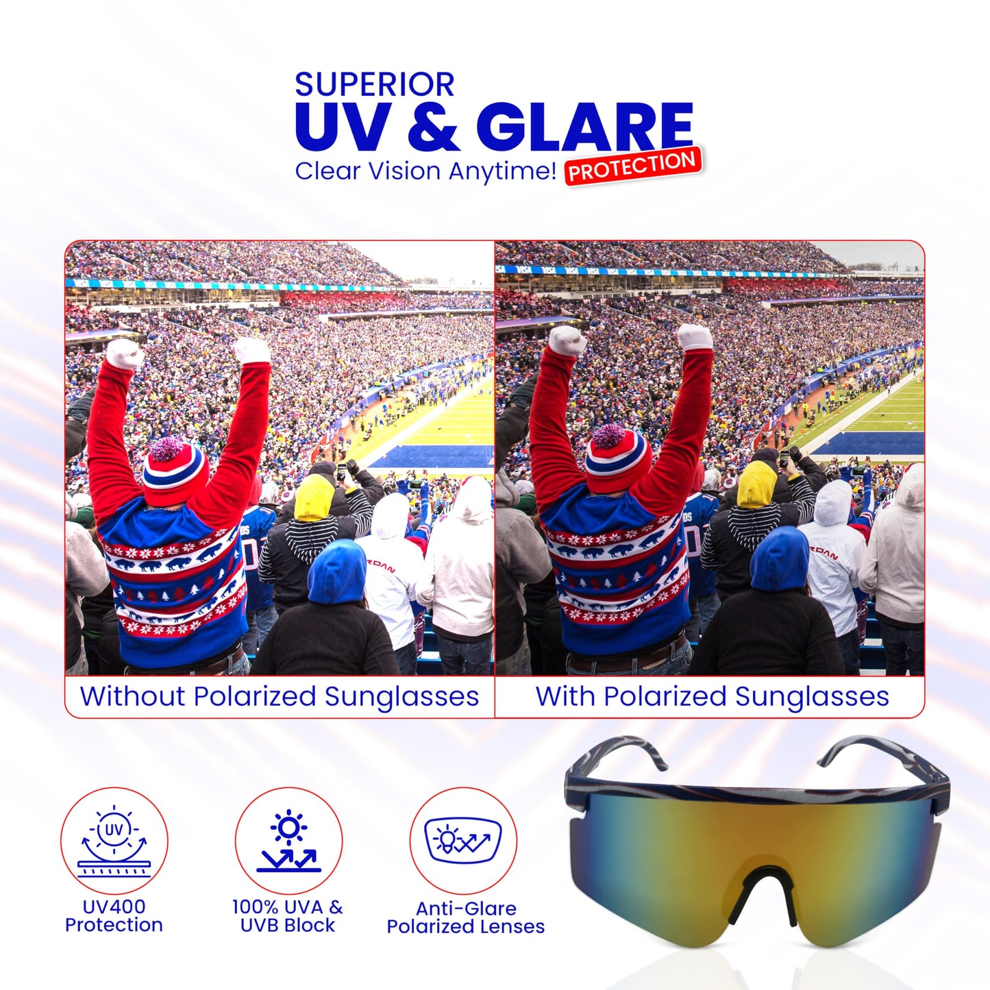 Let’s Go Buffalo Sports Sunglasses - Polarized Cycling Glasses for Men and Women, UV400 Protection, Lightweight and Durable for Running, Fishing, Driving, Baseball, Golf and Outdoor Sports - (Buffalo)