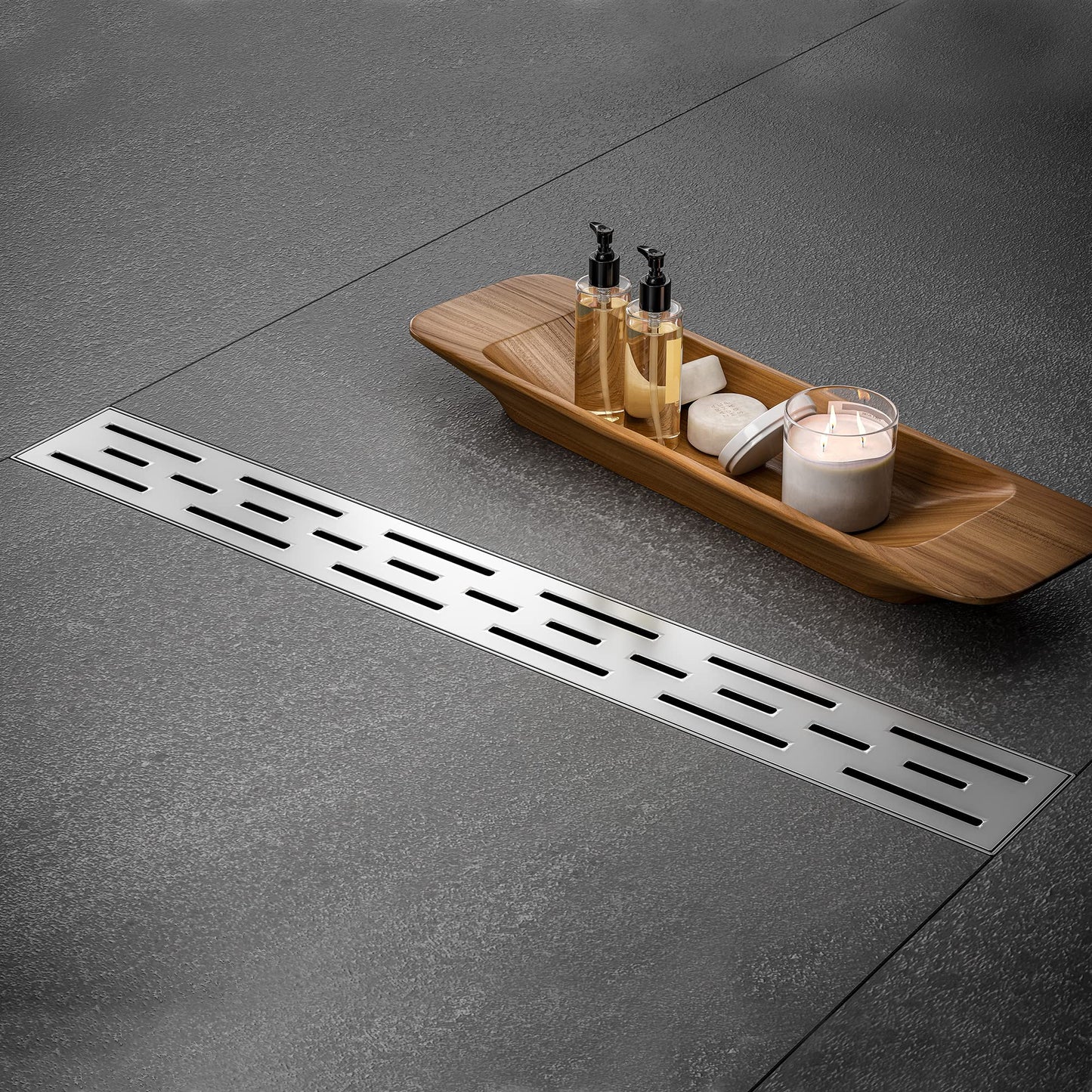 BAUNVB Linear Shower Drain, Brushed Nickel Shower Drain 36 Inch with Removable Grate, SUS-304 Stainless Steel Rectangle Floor Drain with Leveling Feet and Hair Strainer, Bathroom Modern Drain SD-101