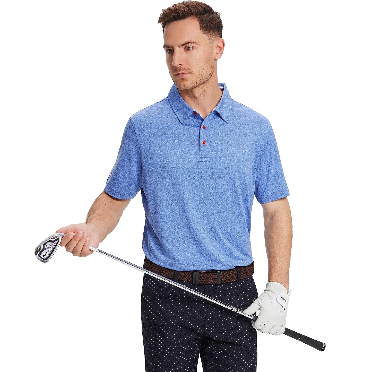 Golf Shirts for Men Dry Fit Performance Casual Collared Mens Golf Polo Shirts Moisture Wicking 4 Way Stretch Polo Shirts for Men Short Sleeve Polo Shirts, M Blue