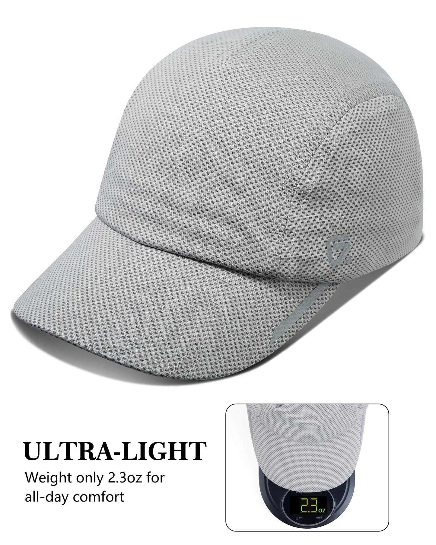 GADIEMKENSD Cooling Men’s Running Hat Performance Mesh Hat with Reflective, Ventilation, Lightweight, Cools Up to 2 Hours, Mens Breathable Quick Dry Ball Cap for Workout Gym Golf Sports Light Grey