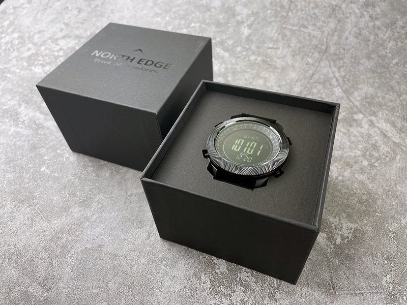 North Edge Apache Tactical Sports Watches for Men Outdoor Survival Military Compass Rock Solid Digital Watches with Durable Band, Steps Tracker Pedometer Calories (Black)